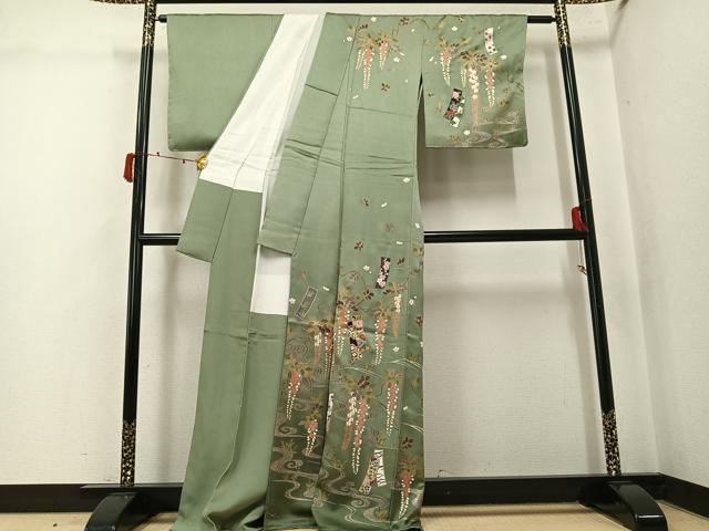 平和屋着物●訪問着　駒刺繍　短冊花文　金彩　正絹　逸品　未使用　AABK5259ph