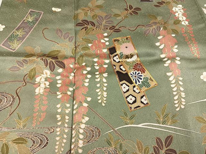 平和屋着物●訪問着　駒刺繍　短冊花文　金彩　正絹　逸品　未使用　AABK5259ph