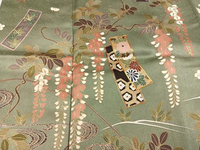 平和屋着物●訪問着　駒刺繍　短冊花文　金彩　正絹　逸品　未使用　AABK5259ph