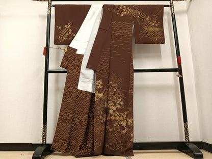 平和屋着物●訪問着　作家物　草花文　金彩　正絹　逸品　AABK5262ph