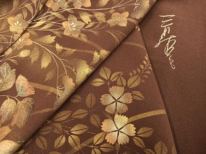 平和屋着物●訪問着　作家物　草花文　金彩　正絹　逸品　AABK5262ph