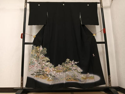 平和屋着物●豪華黒留袖　友禅　作家物　松竹梅　暈し染め　正絹　逸品　AABK5263ph