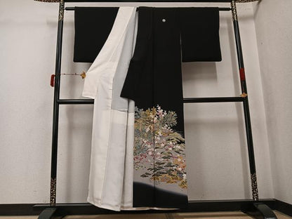 平和屋着物●豪華黒留袖　友禅　作家物　松竹梅　暈し染め　正絹　逸品　AABK5263ph