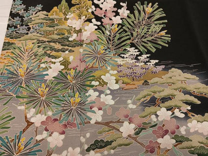 平和屋着物●豪華黒留袖　友禅　作家物　松竹梅　暈し染め　正絹　逸品　AABK5263ph
