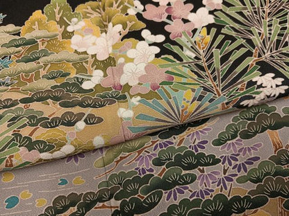 平和屋着物●豪華黒留袖　友禅　作家物　松竹梅　暈し染め　正絹　逸品　AABK5263ph