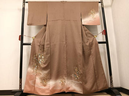 平和屋着物●訪問着　螺鈿　立波草花文　暈し染め　金銀彩　正絹　逸品　AABK5264ph