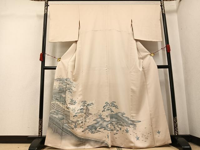 平和屋着物●豪華色留袖　刺繍　流水草花風景文　金糸　正絹　逸品　AABK5265ph
