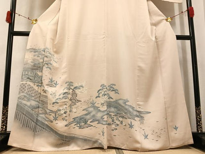 平和屋着物●豪華色留袖　刺繍　流水草花風景文　金糸　正絹　逸品　AABK5265ph