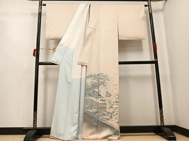 平和屋着物●豪華色留袖　刺繍　流水草花風景文　金糸　正絹　逸品　AABK5265ph