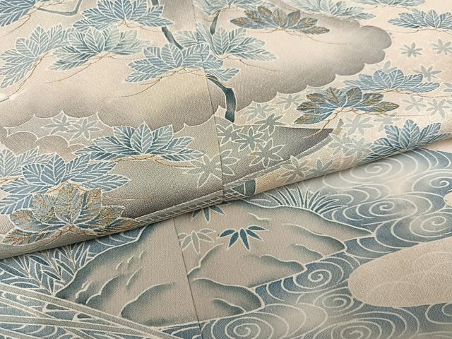 平和屋着物●豪華色留袖　刺繍　流水草花風景文　金糸　正絹　逸品　AABK5265ph