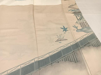 平和屋着物●豪華色留袖　刺繍　流水草花風景文　金糸　正絹　逸品　AABK5265ph