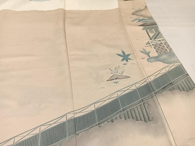 平和屋着物●豪華色留袖　刺繍　流水草花風景文　金糸　正絹　逸品　AABK5265ph