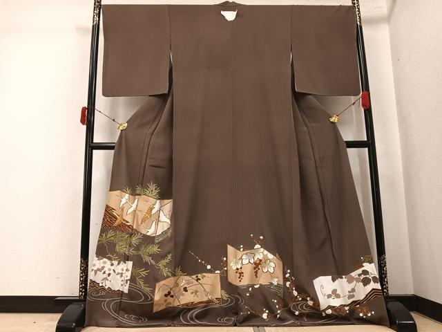 平和屋着物●豪華色留袖　駒刺繍　群鶴葡萄花屛風　金彩　正絹　逸品　AABK5266ph