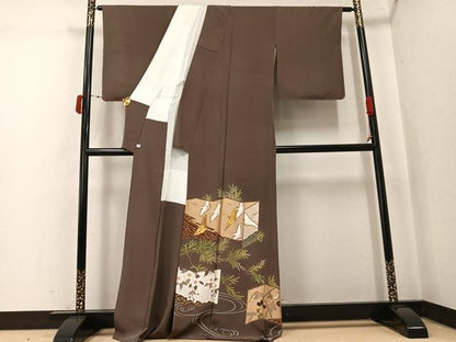 平和屋着物●豪華色留袖　駒刺繍　群鶴葡萄花屛風　金彩　正絹　逸品　AABK5266ph