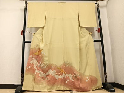 平和屋着物●豪華色留袖　駒刺繍　飛鶴草花文　暈し染め　金彩　正絹　逸品　AABK5267ph