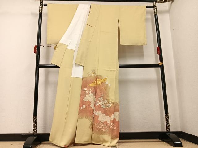 平和屋着物●豪華色留袖　駒刺繍　飛鶴草花文　暈し染め　金彩　正絹　逸品　AABK5267ph