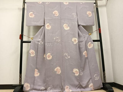 平和屋着物●上質な小紋　地紋起こし　花文　正絹　逸品　AABK5270ph