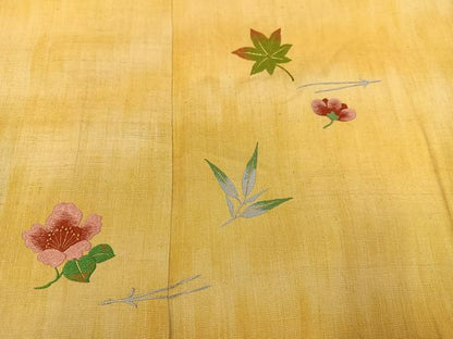 平和屋着物●訪問着　紬地　総刺繍　草花文　金糸　正絹　逸品　AABK5275ph