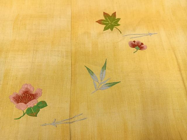 平和屋着物●訪問着　紬地　総刺繍　草花文　金糸　正絹　逸品　AABK5275ph