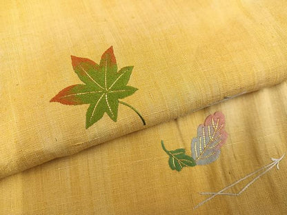 平和屋着物●訪問着　紬地　総刺繍　草花文　金糸　正絹　逸品　AABK5275ph