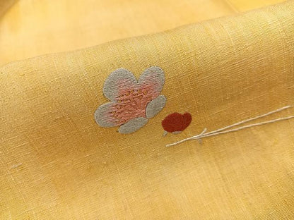 平和屋着物●訪問着　紬地　総刺繍　草花文　金糸　正絹　逸品　AABK5275ph