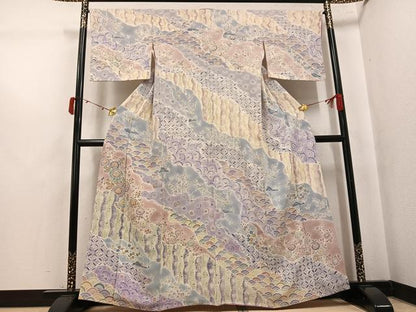 平和屋着物●訪問着　吉祥花文　鬼しぼ縮緬　正絹　逸品　AABK5281ph