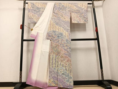 平和屋着物●訪問着　吉祥花文　鬼しぼ縮緬　正絹　逸品　AABK5281ph