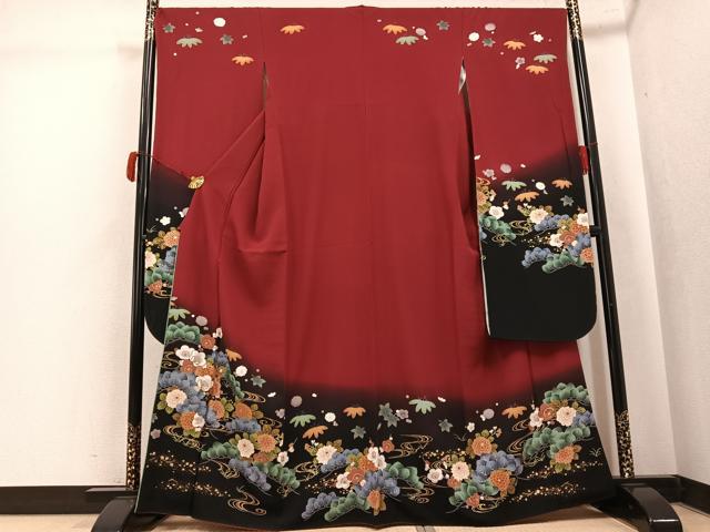 平和屋着物●豪華振袖　駒刺繍　草花文　暈し染め　金彩　正絹　逸品　AABK5283ph