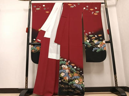 平和屋着物●豪華振袖　駒刺繍　草花文　暈し染め　金彩　正絹　逸品　AABK5283ph