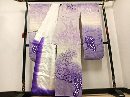 平和屋着物●豪華振袖　総絞り　草花文　暈し染め　正絹　逸品　AABK5284ph