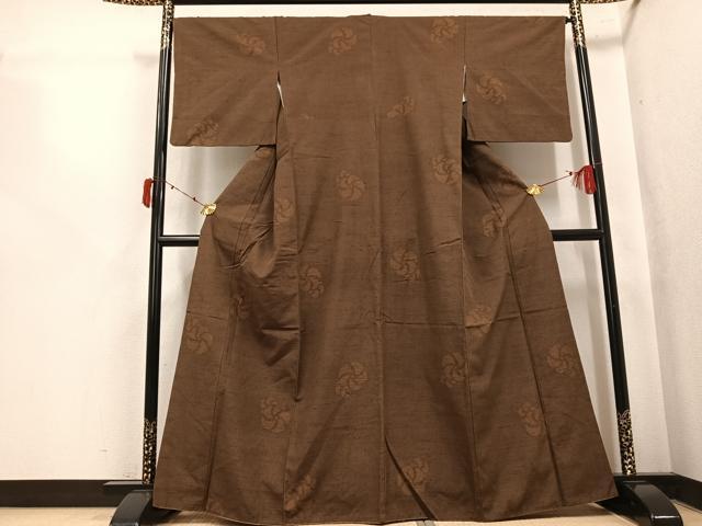 平和屋着物●結城紬　80亀甲　飛び亀甲　捻花文　正絹　逸品　AABK5286ph