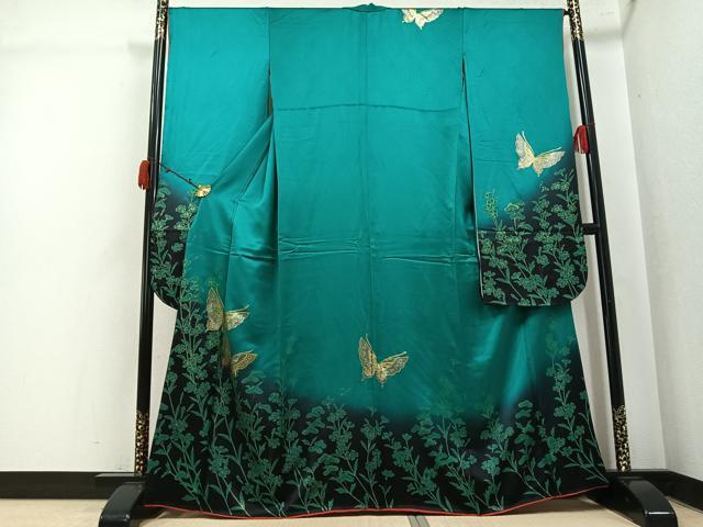 平和屋着物●豪華振袖　花蝶文　暈し染め　金彩　正絹　逸品　AABK5290ph