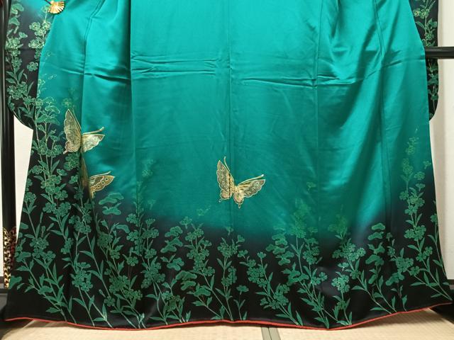 平和屋着物●豪華振袖　花蝶文　暈し染め　金彩　正絹　逸品　AABK5290ph