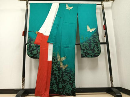 平和屋着物●豪華振袖　花蝶文　暈し染め　金彩　正絹　逸品　AABK5290ph