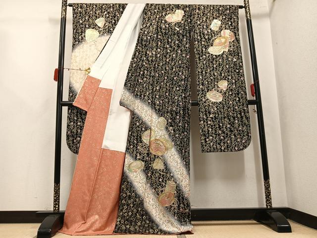 平和屋着物●豪華振袖　駒　枝花　暈し染め　金銀彩　正絹　逸品　AABK5292ph