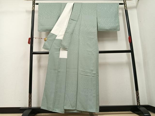 平和屋着物●上質な色無地　花唐草地紋　柳鼠色　正絹　逸品　未使用　AABK5293ph