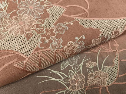 平和屋着物●訪問着　中国三大刺繍　汕頭刺繍　スワトウ刺繍　総刺繍　紬地　花絵巻　正絹　逸品　AABK5294ph