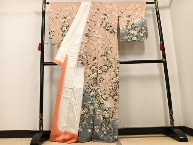 平和屋着物○訪問着 枝花文 暈し染め 金彩 正絹 逸品 AABK5296ph