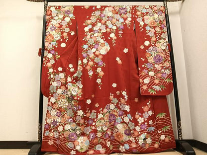 平和屋着物●豪華振袖　駒刺繍　枝花文　金彩　正絹　逸品　AABK5299ph