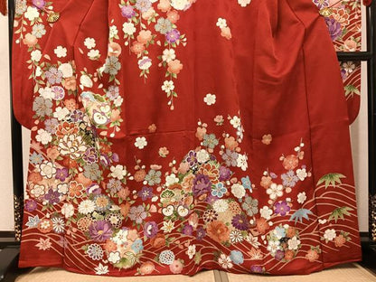 平和屋着物●豪華振袖　駒刺繍　枝花文　金彩　正絹　逸品　AABK5299ph