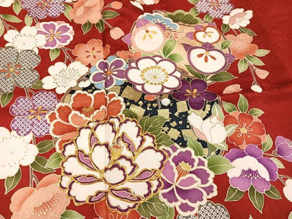 平和屋着物●豪華振袖　駒刺繍　枝花文　金彩　正絹　逸品　AABK5299ph