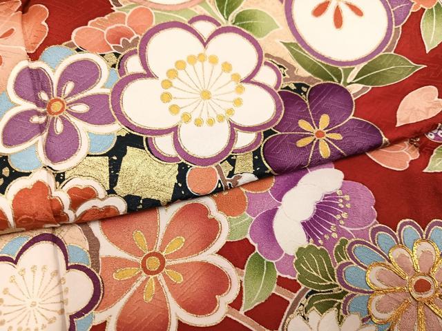 平和屋着物●豪華振袖　駒刺繍　枝花文　金彩　正絹　逸品　AABK5299ph