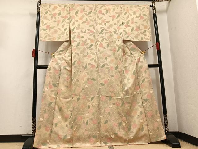 平和屋着物●上質な小紋　地紋起こし　草花文　正絹　逸品　未使用　AABK5300ph