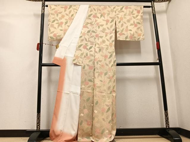 平和屋着物●上質な小紋　地紋起こし　草花文　正絹　逸品　未使用　AABK5300ph