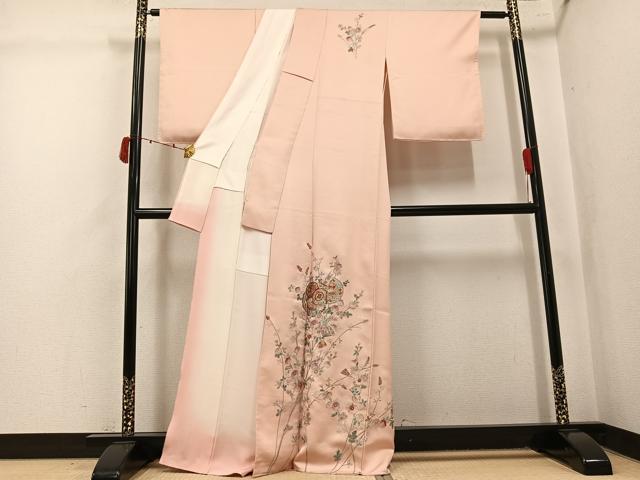 平和屋着物●訪問着　総刺繍　楽器扇花文　金銀糸　正絹　逸品　AABK5301ph