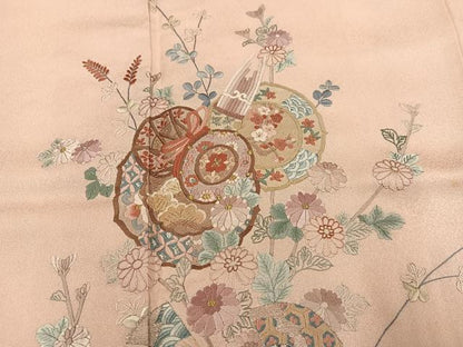 平和屋着物●訪問着　総刺繍　楽器扇花文　金銀糸　正絹　逸品　AABK5301ph