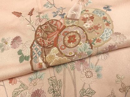 平和屋着物●訪問着　総刺繍　楽器扇花文　金銀糸　正絹　逸品　AABK5301ph