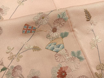 平和屋着物●訪問着　総刺繍　楽器扇花文　金銀糸　正絹　逸品　AABK5301ph