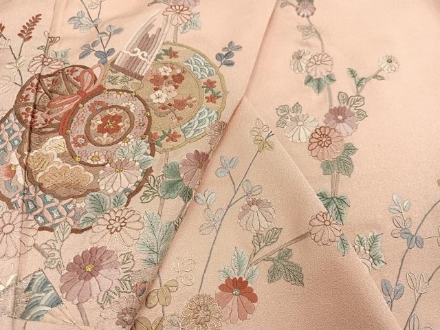 平和屋着物●訪問着　総刺繍　楽器扇花文　金銀糸　正絹　逸品　AABK5301ph