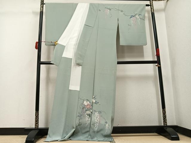 平和屋着物●訪問着　友禅　枝花文　暈し染め　ロング丈　正絹　逸品　AABK5302ph